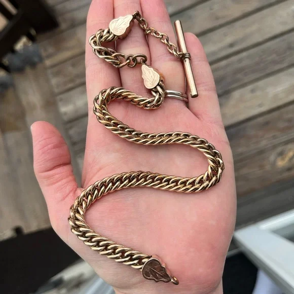 62.32 Gram Antique Gold Filled Albert Watch Curb Chain with T-Bar- 15.5” - Picture 14 of 14